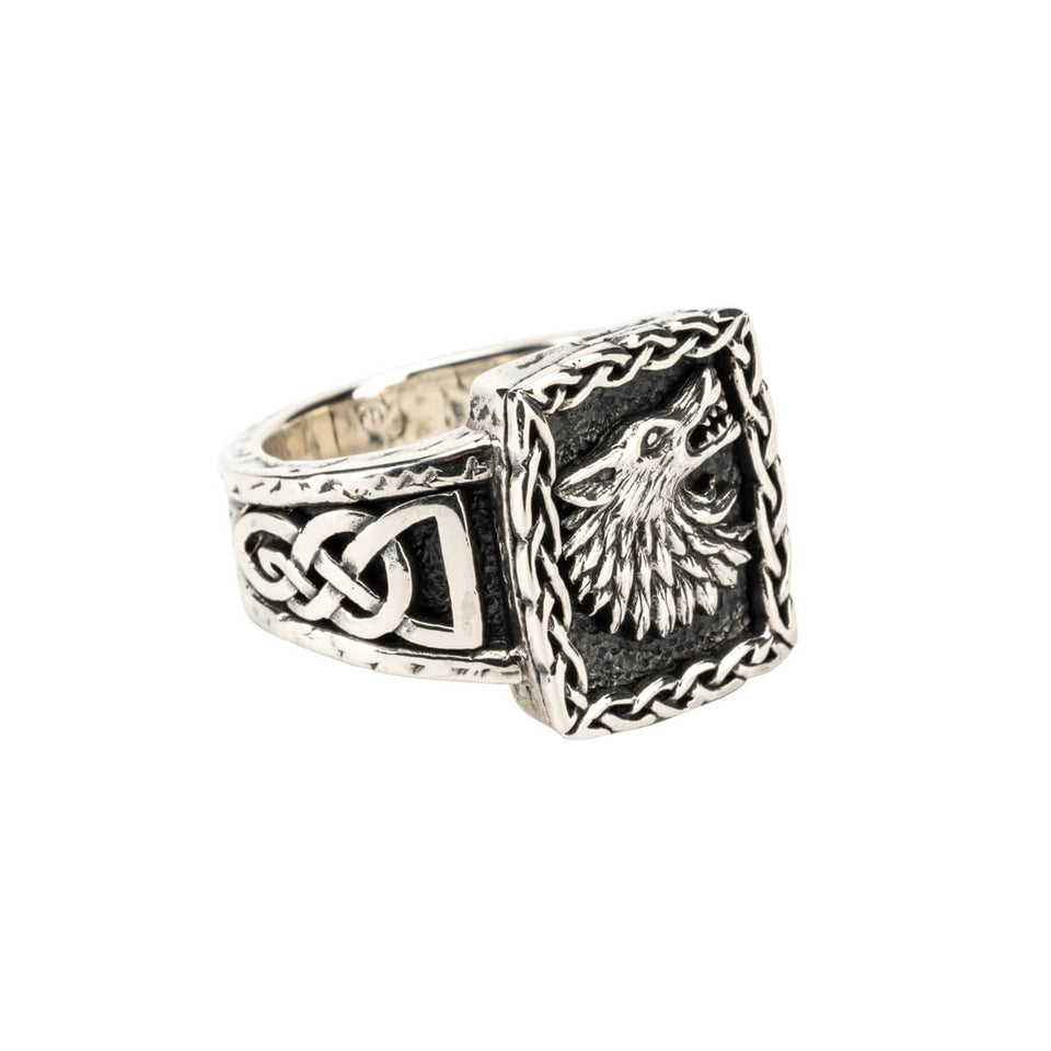 Petrichor HOWLING WOLF Mens Signet Ring with Celtic Knots by Keith Jack