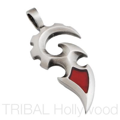 The Sword Power and Protection Mens Necklace Pendant by Bico Red