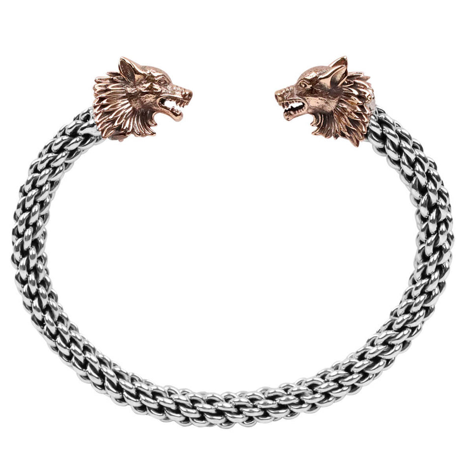 BRONZE WOLF Torc Mens Bracelet in Sterling Silver by Keith Jack