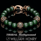William Henry EMBRACE STRENGTH Green Jade and Rose Gold Mens Bracelet
