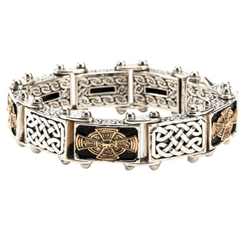 Bronze and Silver CELTIC CROSS Panel Bracelet from Petrichor by Keith Jack
