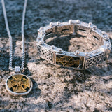 Petrichor CELTIC CROSS AND CELTIC KNOT BRONZE Panel Bracelet by Keith Jack with Celtic Cross Necklace