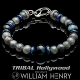 William Henry MAGICIAN Labradorite and Hawks Eye Bead Bracelet for Men