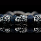 William Henry FELLOWSHIP Silver Skull and Blue Dumortierite Bead Bracelet - Close-up