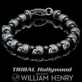 William Henry HAWKEYE Silver Skull and Blue Hawks Eye Bead Bracelet