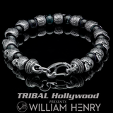 William Henry HAWKEYE Silver Skull and Blue Hawks Eye Bead Bracelet