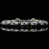 William Henry RELIANT Silver Skull and Green Serpentine Bead Bracelet - Front View