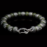William Henry RELIANT Silver Skull and Green Serpentine Bead Bracelet - Back View
