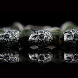 William Henry RELIANT Silver Skull and Green Serpentine Bead Bracelet - Close-up