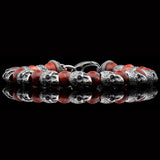 William Henry FIREBALL Silver Skull and Red Snakeskin Jasper Bead Bracelet - Front View