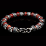 William Henry FIREBALL Silver Skull and Red Snakeskin Jasper Bead Bracelet - Back View