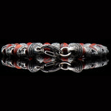 William Henry FIREBALL Silver Skull and Red Snakeskin Jasper Bead Bracelet - Clasp View