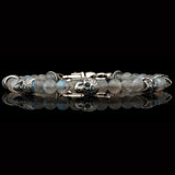 William Henry CRESCENT Silver Skull and Labradorite Bead Mens Bracelet - Front View