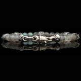 William Henry CRESCENT Silver Skull and Labradorite Bead Mens Bracelet - Back View Close-up