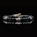 William Henry PATROL Silver Skull and Blue Hawk Eye Bead Bracelet