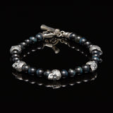William Henry PATROL Silver Skull and Blue Hawk Eye Bead Bracelet