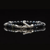 William Henry PATROL Silver Skull and Blue Hawk Eye Bead Bracelet