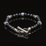 William Henry PATROL Silver Skull and Blue Hawk Eye Bead Bracelet