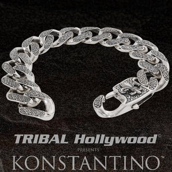 Konstantino FLEUR DE LYS GREEK SCROLLWORK Curb Link Mens Bracelet