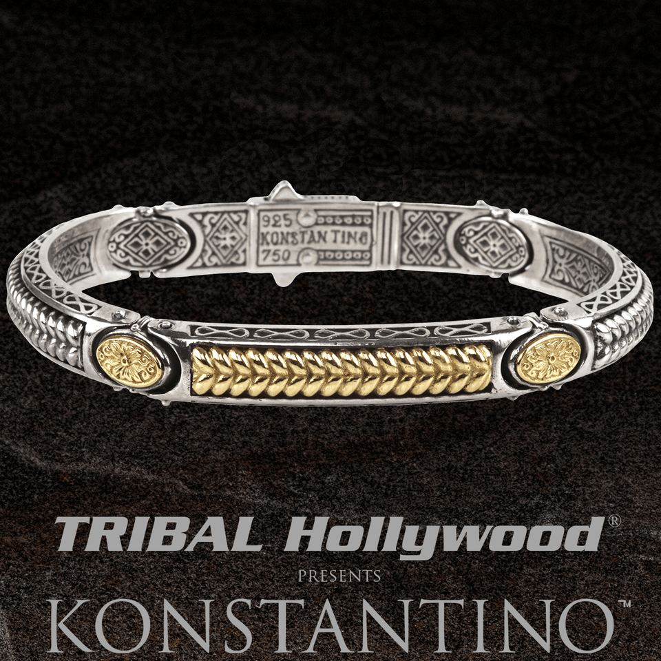 Konstantino ORPHEUS WHEAT CUFF Silver and 18k Gold Thin Mens Bracelet
