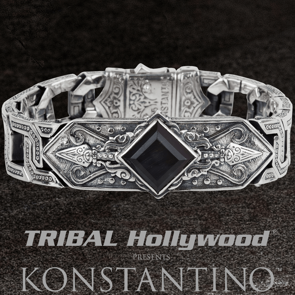 Konstantino HEPHAESTUS HAWKS EYE Silver Diamond Shaped Stone Bracelet