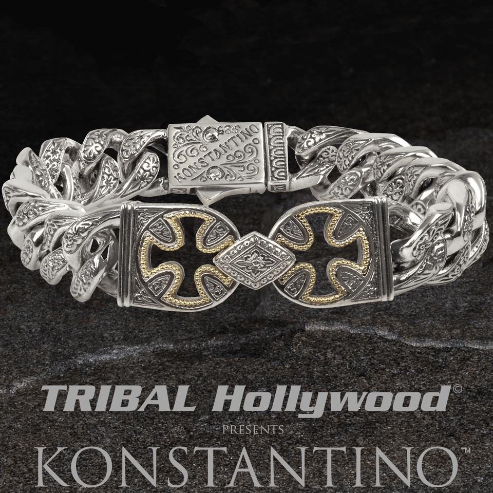 Konstantino CROSS VOID 18k Gold and Silver Link Bracelet for Men