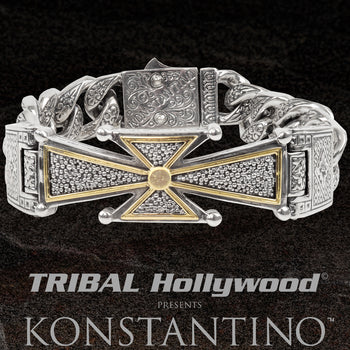 Konstantino STAVROS MALTESE CROSS Mens Bracelet in Silver and 18k Gold