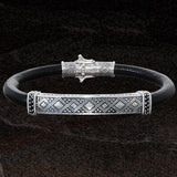 Konstantino SILVER GEOMETRIC ID BRACELET for Men in Black Leather