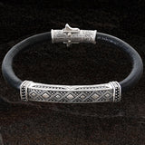 Konstantino SILVER GEOMETRIC ID BRACELET for Men in Black Leather