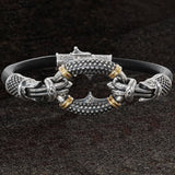 Konstantino SILVER AND GOLD RINGLET Bracelet for Men in Black Leather