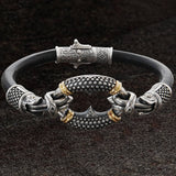 Konstantino SILVER AND GOLD RINGLET Bracelet for Men in Black Leather