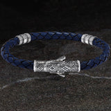 Konstantino Sterling Silver BARREL BEAD BLUE Leather Bracelet for Men - Reverse Side