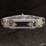Konstantino PERSEUS ONYX ID Bracelet for Men in Silver 18k Gold and Leather