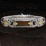 Konstantino PERSEUS TIGER EYE ID Bracelet for Men in Silver 18k Gold and Leather