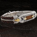Konstantino PERSEUS TIGER EYE ID Bracelet for Men in Silver 18k Gold and Leather