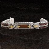 Konstantino PERSEUS TIGER EYE ID Bracelet for Men in Silver 18k Gold and Leather