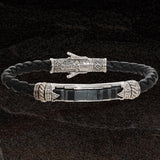 Konstantino FERRITE ID TAG Silver and Braided Leather Mens Bracelet