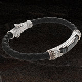 Konstantino FERRITE ID TAG Silver and Braided Leather Mens Bracelet