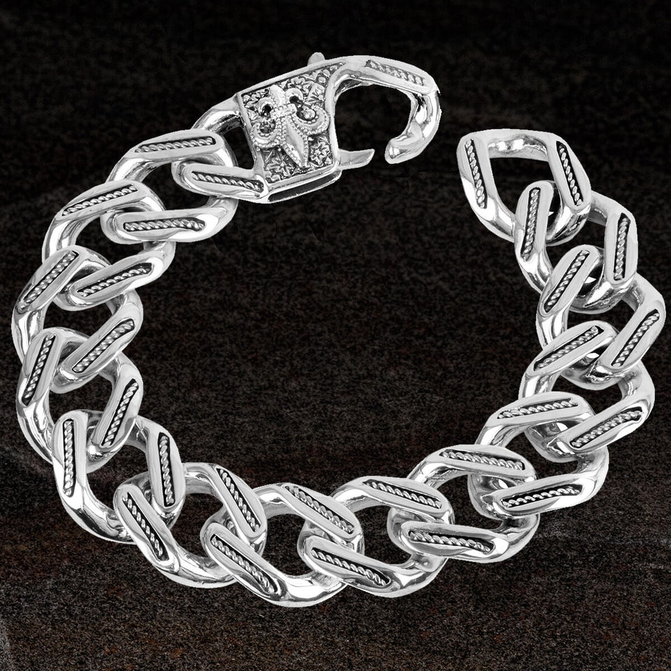 Konstantino FLEUR DE LYS ROPE LINK Curb Bracelet for Men in Sterling Silver