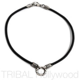 BLACK LEATHER NECKLACE with Silver Warrior Metalwork 