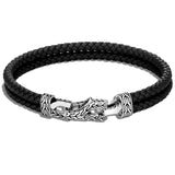 John Hardy Mens Double Strand Braided Black Leather Bracelet with Silver Asli Link