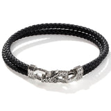 John Hardy Mens Double Strand Braided Black Leather Bracelet with Silver Asli Link