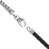 John Hardy Mens Keris Dagger Triple Wrap Sterling Silver and Black Leather Bracelet