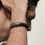 John Hardy Mens Triple Wrap Black Leather and Classic Chain Silver 5mm Bracelet