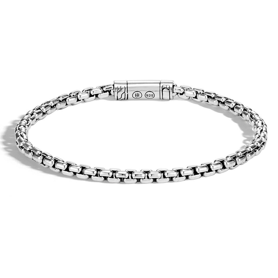 John Hardy Mens Silver Box Chain Thin Width 4mm Bracelet - Classic Chain Collection