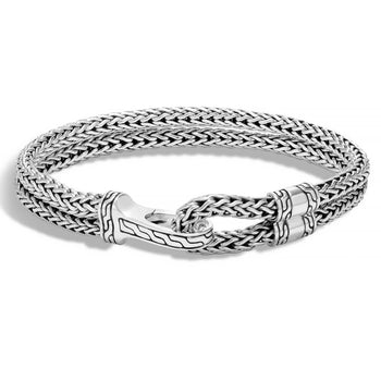 John Hardy Mens Double Strand Silver Hook Bracelet 9mm - Classic Chain Collection