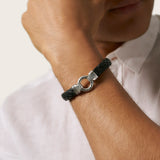 John Hardy Mens Silver Ring Clasp Black Leather Bracelet - Classic Chain Collection