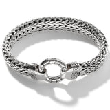 John Hardy Mens Ring Clasp Large Flat Silver Bracelet - Classic Chain Collection