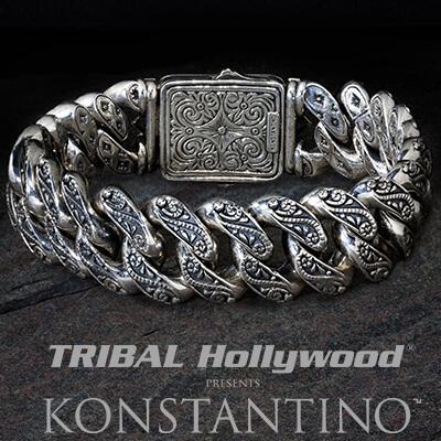 Konstantino CARVED BLACK ONYX LION Sterling Silver Mens Bracelet  Mens  bracelet silver Sterling silver mens Mens sterling silver bracelets