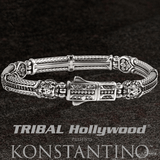 Konstantino GUARDIAN LION BLACK SPINEL Etched Silver Cuff Bracelet